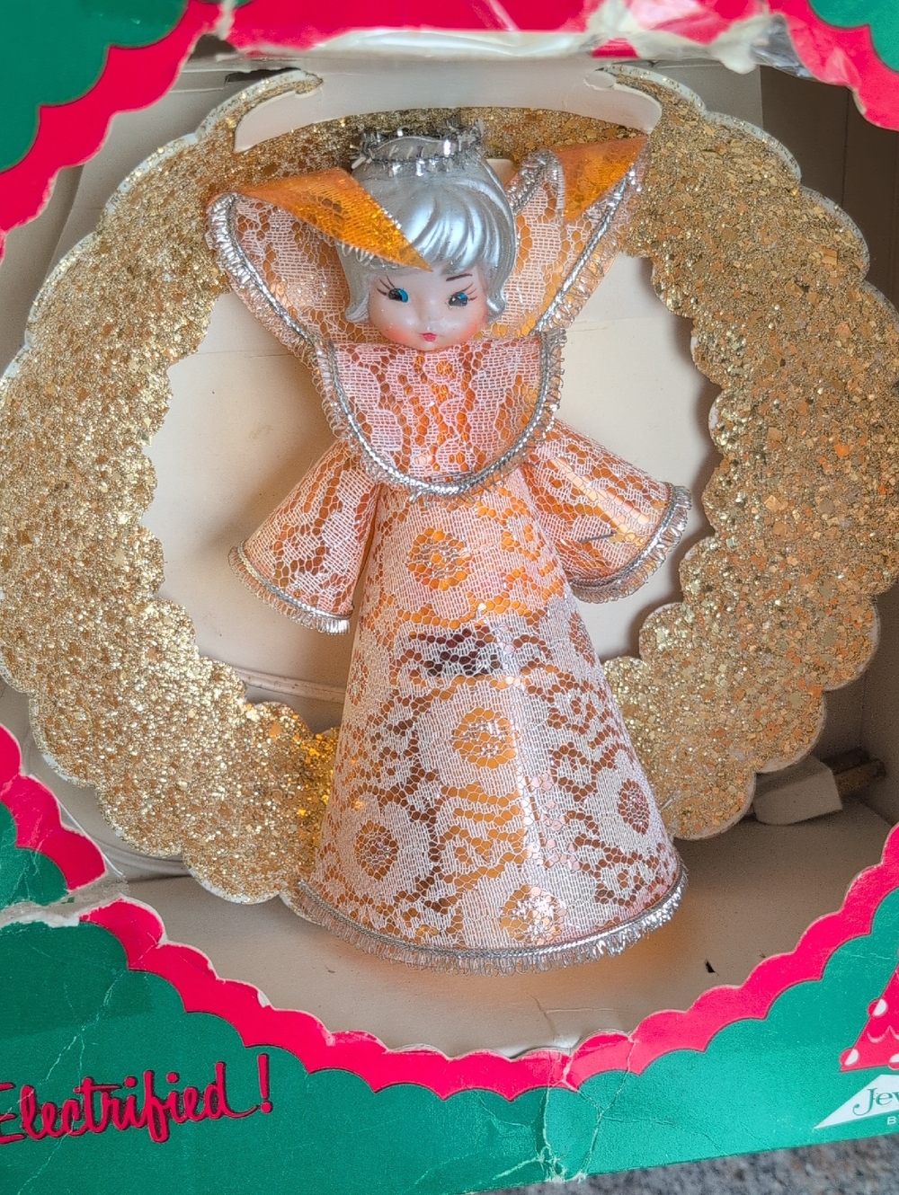 Vintage 1960's Jewelbrite by Decor Illuminated Angel Tree Topper